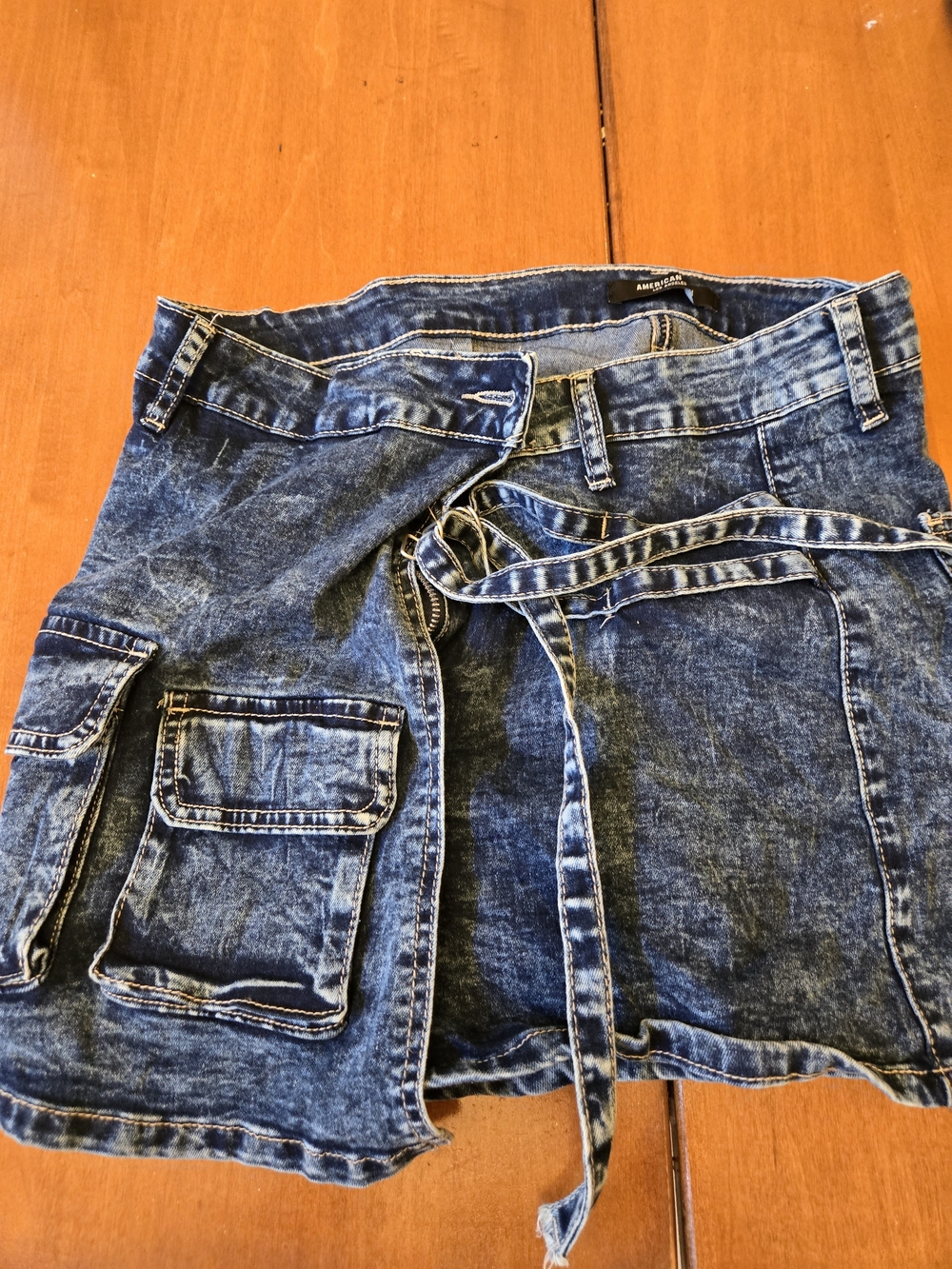 Dark Blue Denim Cargo Skort/Skirt Women's Washed Utility Style